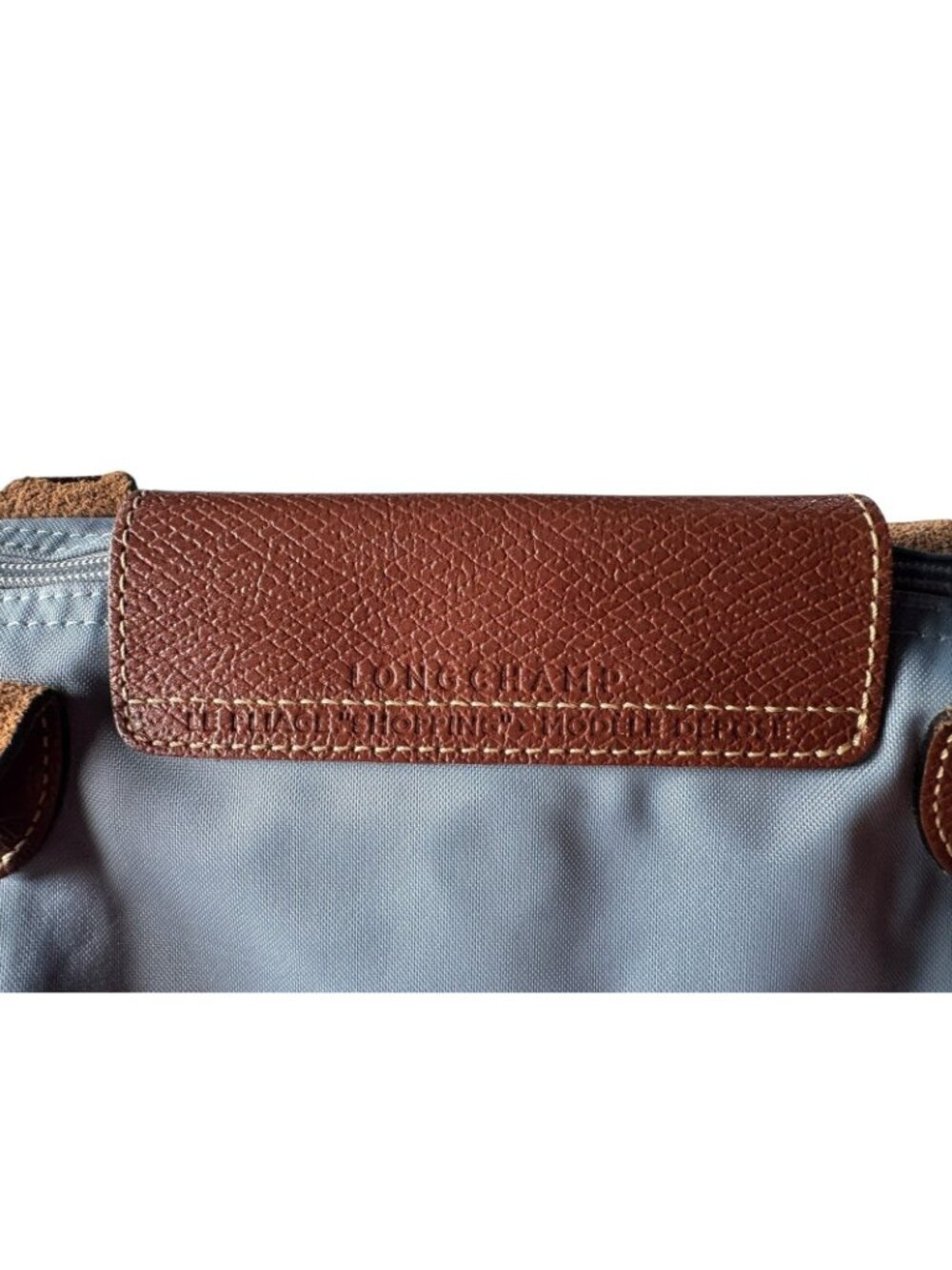 Longchamp Le Pliage Womens Tote Bag Small Light Blue Brown Leather Long Straps - Picture 5 of 16